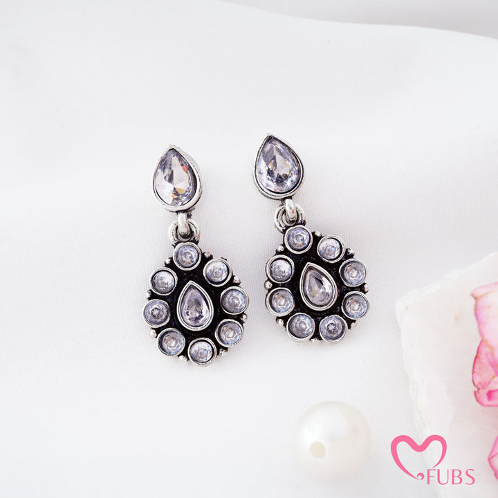 Pear Top Cluster Pendant Earrings with Fine Rim Detail