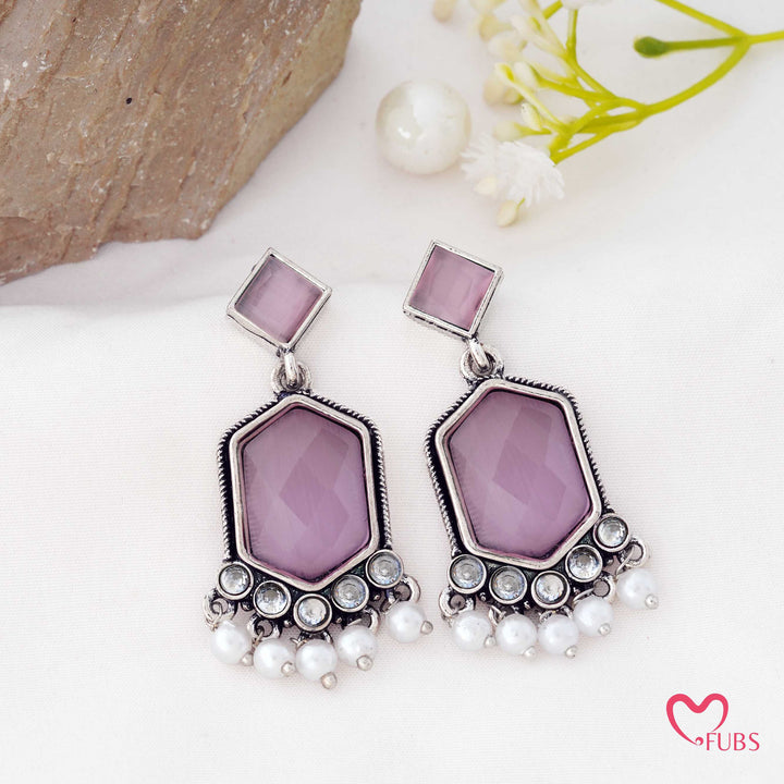Hexagon Drop Earrings with a Pearl Trail