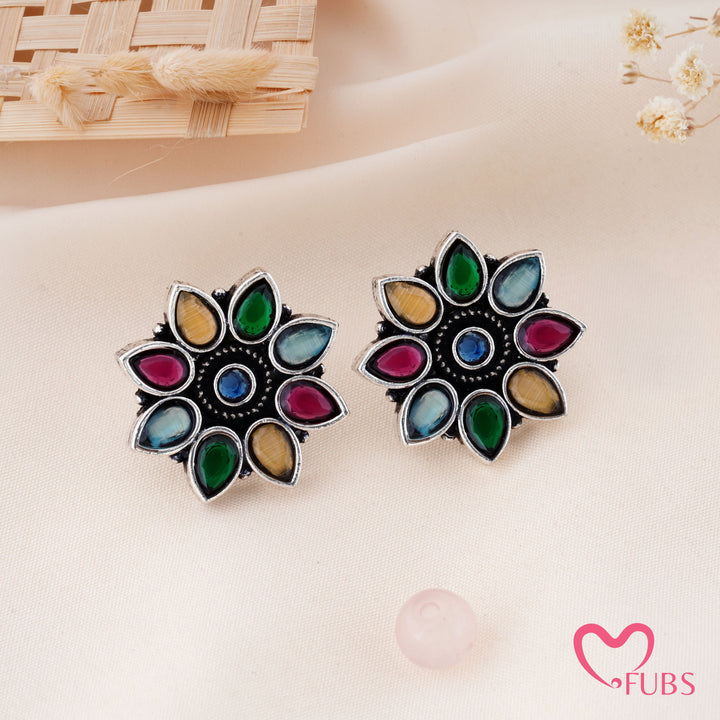 Radiant Sunburst Stud Earrings with Teardrop Accents