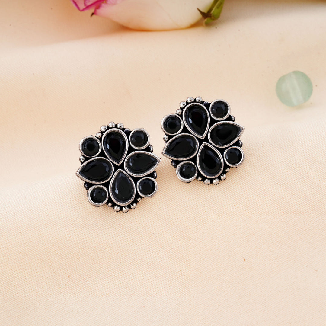 Cluster Bloom Stud Earrings with Pear Cabochon Insets
