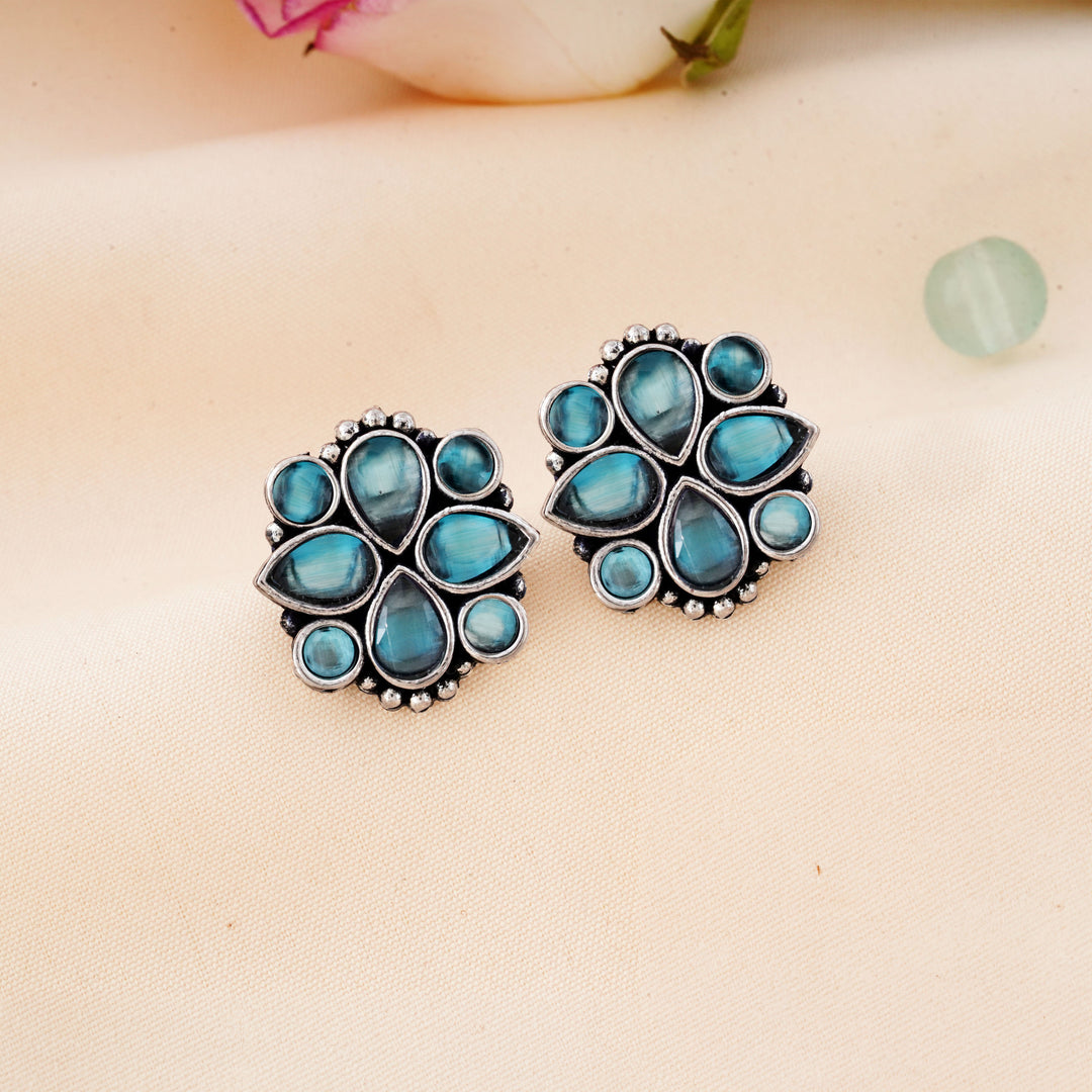 Cluster Bloom Stud Earrings with Pear Cabochon Insets