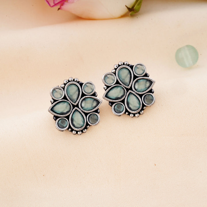 Cluster Bloom Stud Earrings with Pear Cabochon Insets