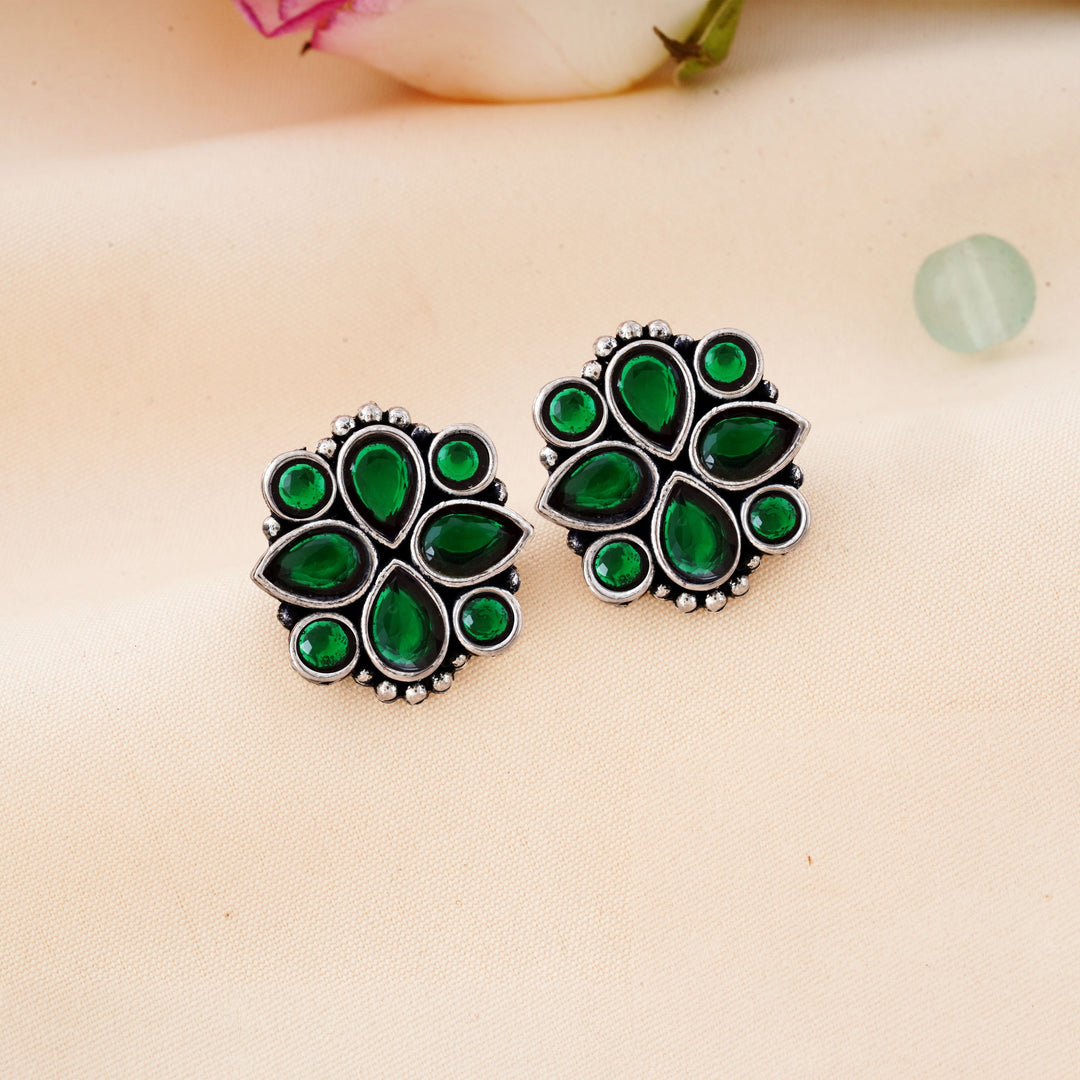 Cluster Bloom Stud Earrings with Pear Cabochon Insets