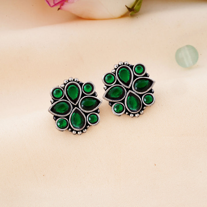 Cluster Bloom Stud Earrings with Pear Cabochon Insets