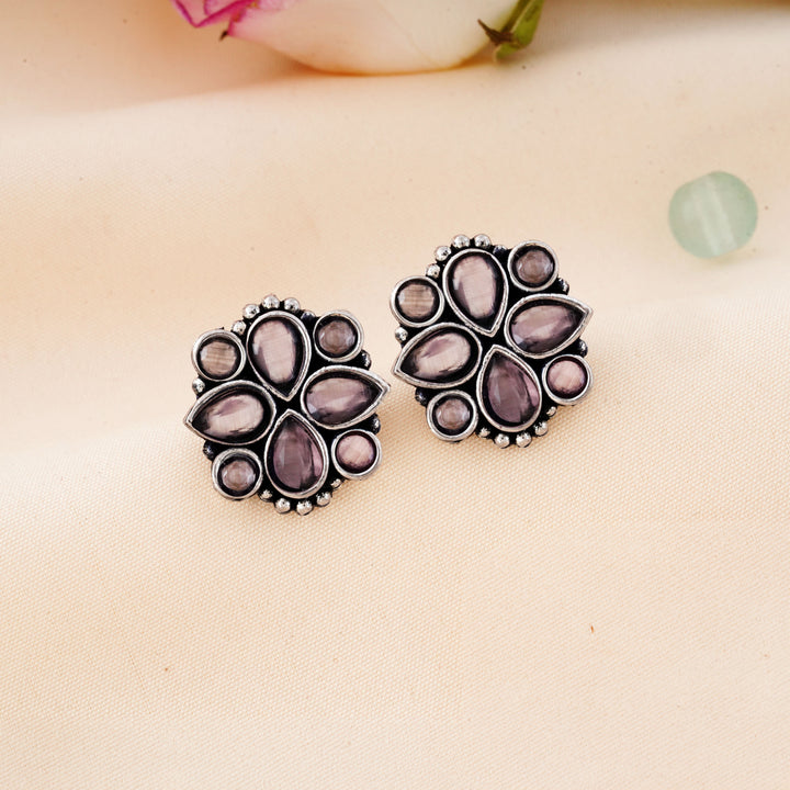 Cluster Bloom Stud Earrings with Pear Cabochon Insets