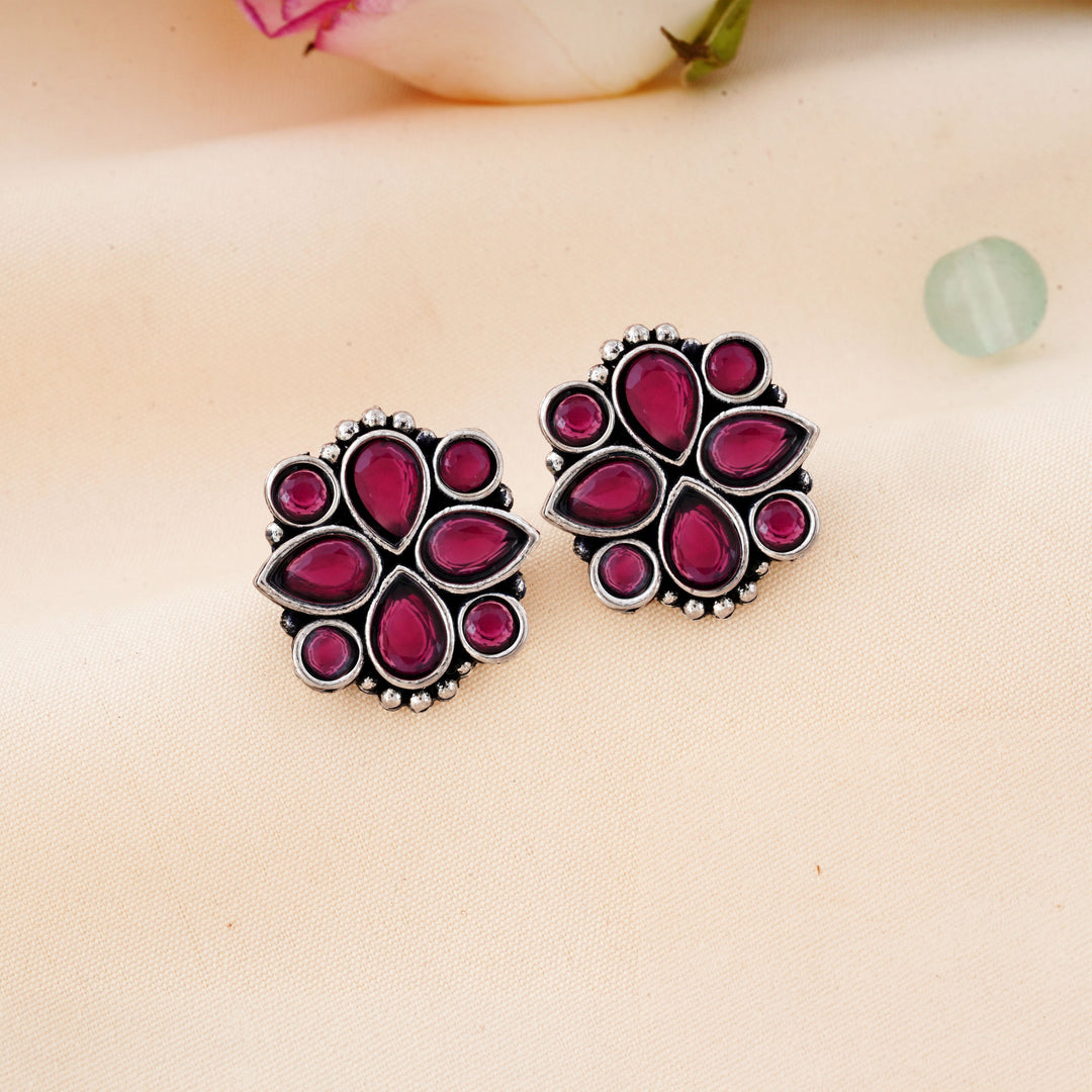 Cluster Bloom Stud Earrings with Pear Cabochon Insets