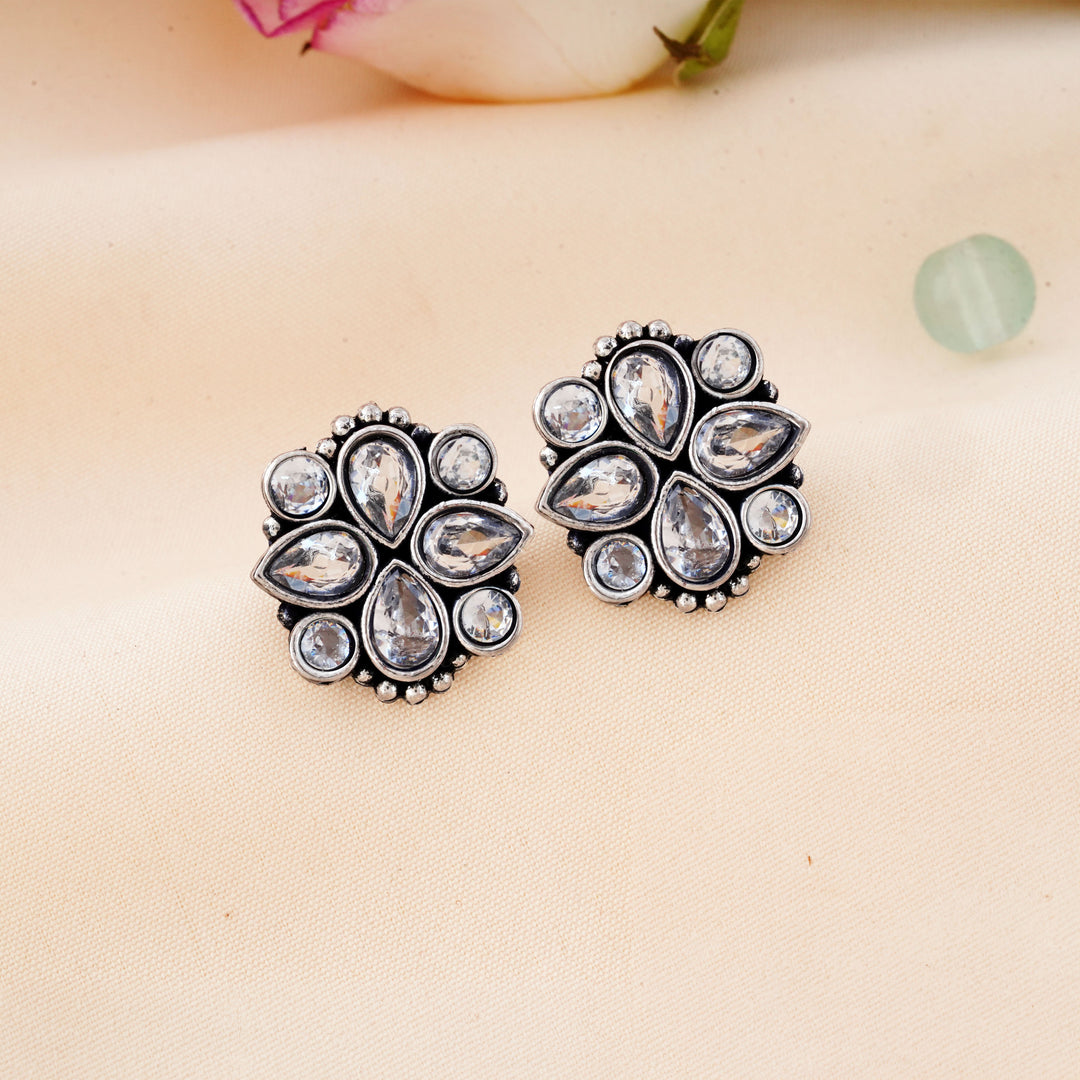 Cluster Bloom Stud Earrings with Pear Cabochon Insets