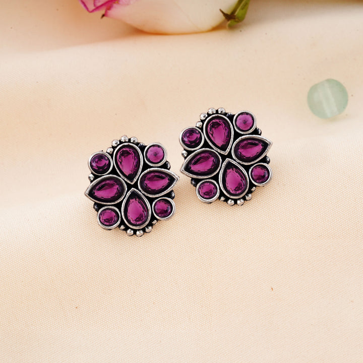 Cluster Bloom Stud Earrings with Pear Cabochon Insets