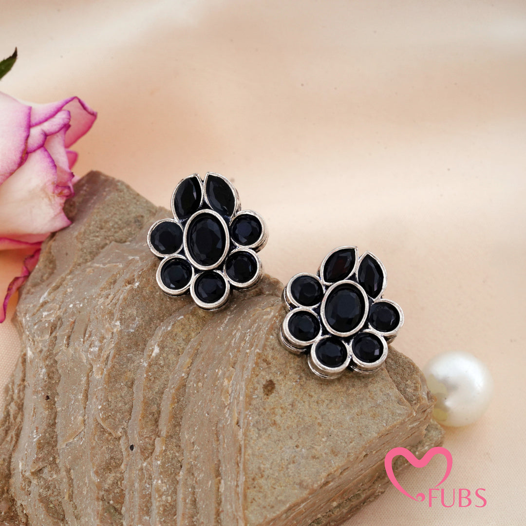 Floral Stud Earrings with Faceted Stones