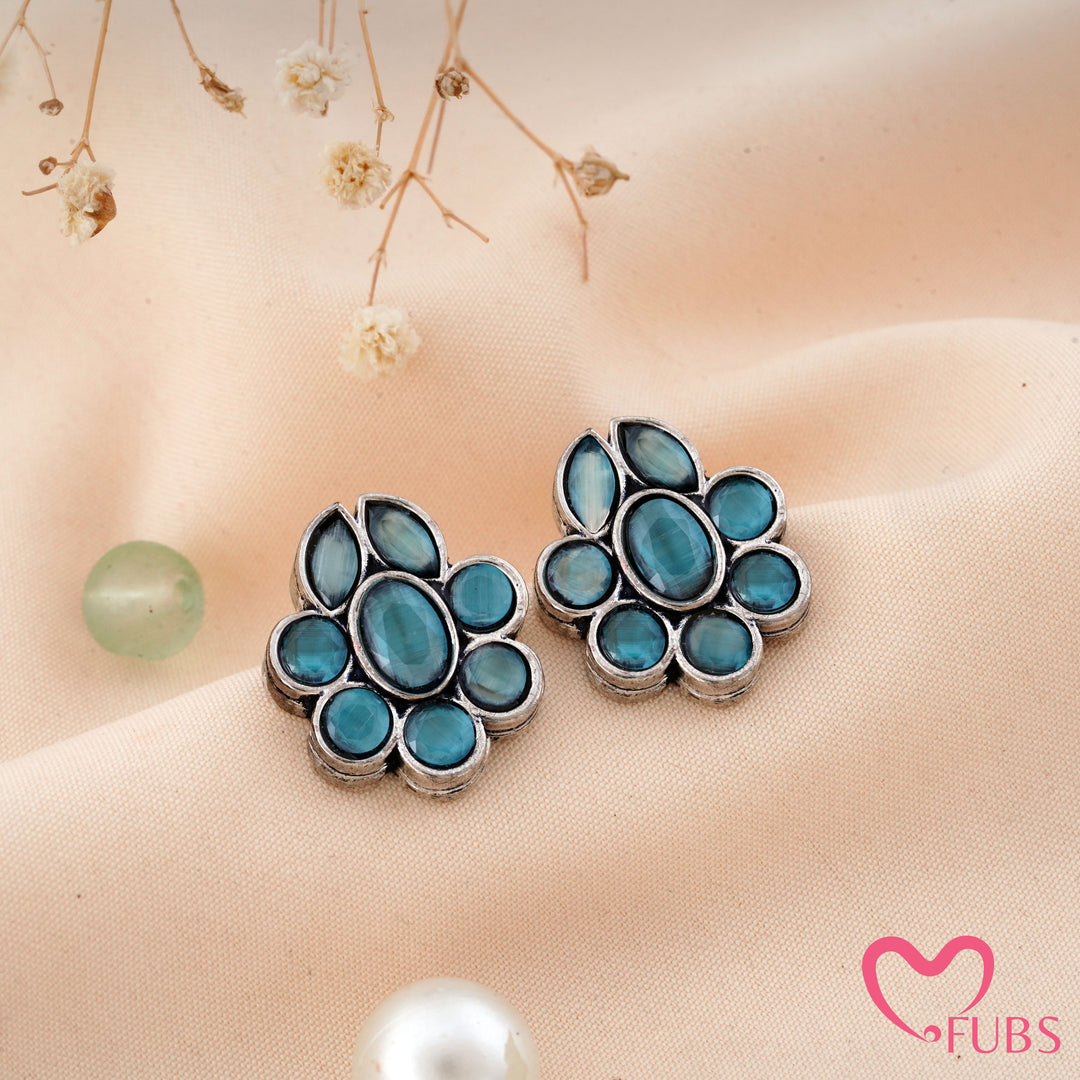 Floral Stud Earrings with Faceted Stones