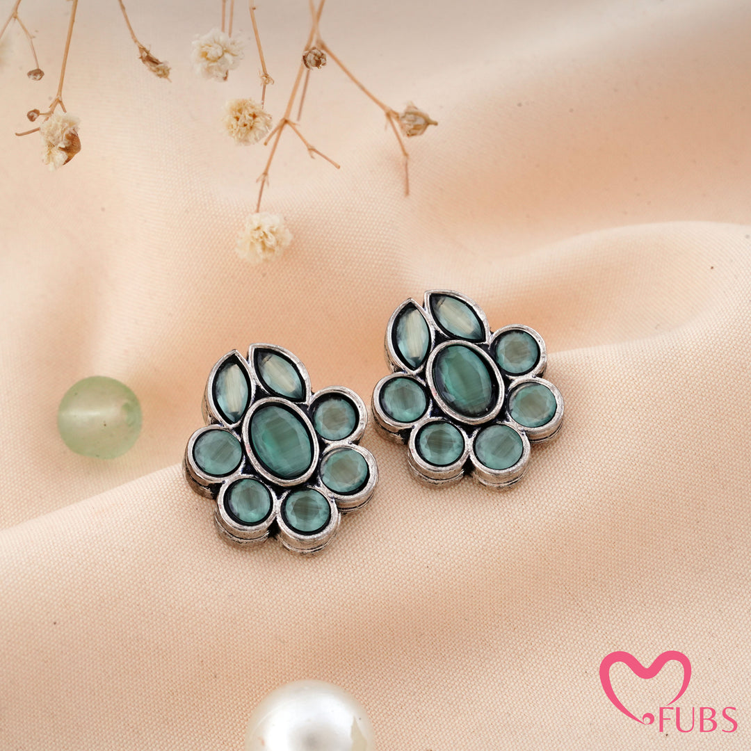 Floral Stud Earrings with Faceted Stones