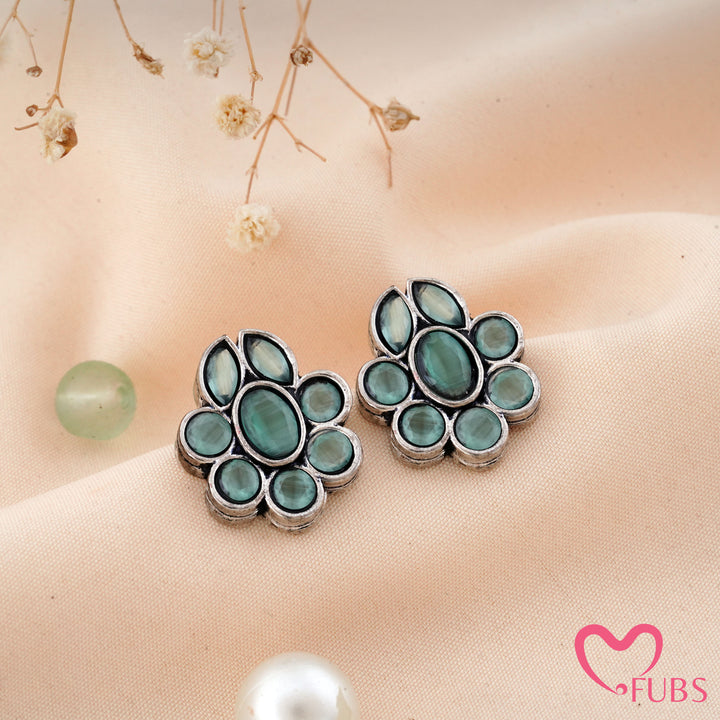 Floral Stud Earrings with Faceted Stones