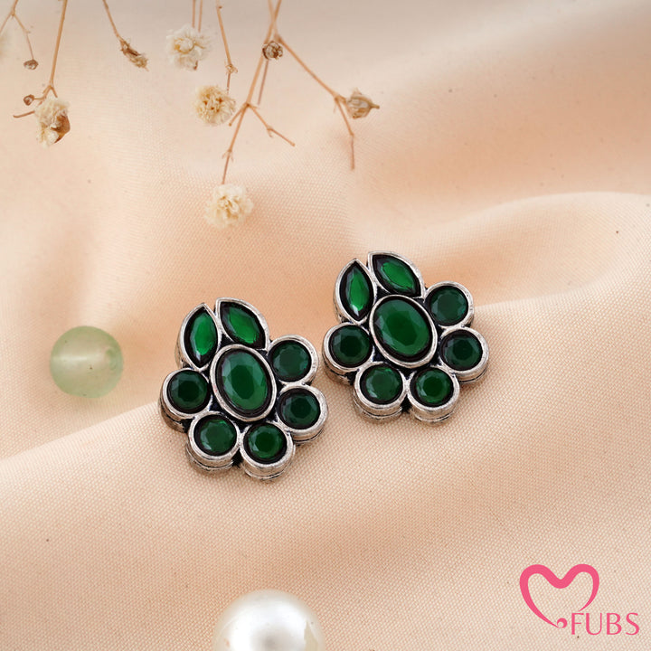 Floral Stud Earrings with Faceted Stones