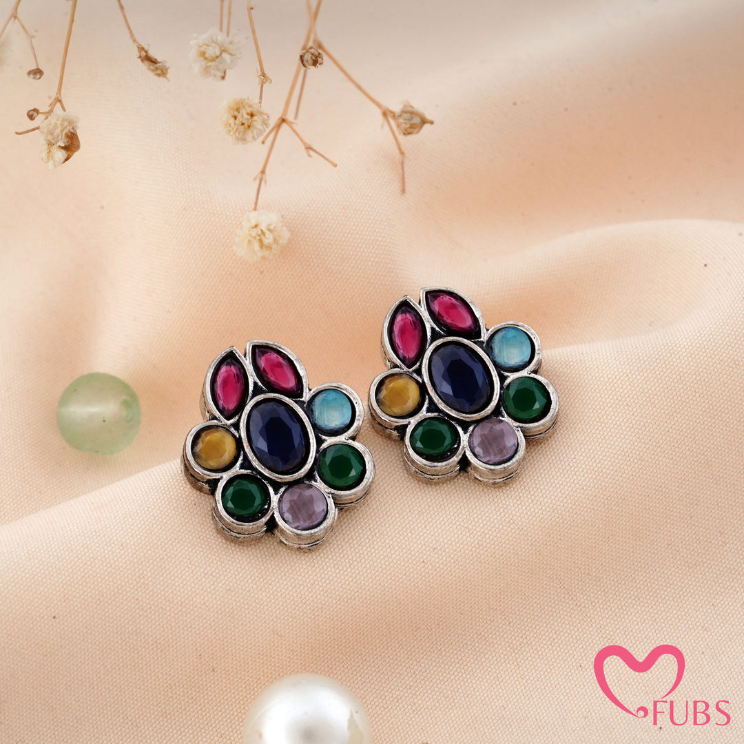 Floral Stud Earrings with Faceted Stones