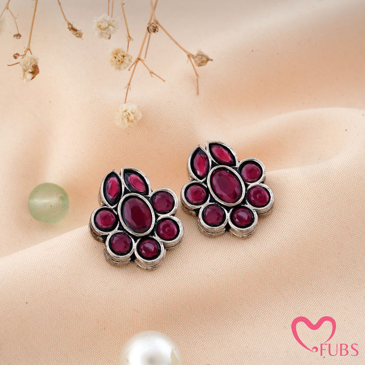 Floral Stud Earrings with Faceted Stones