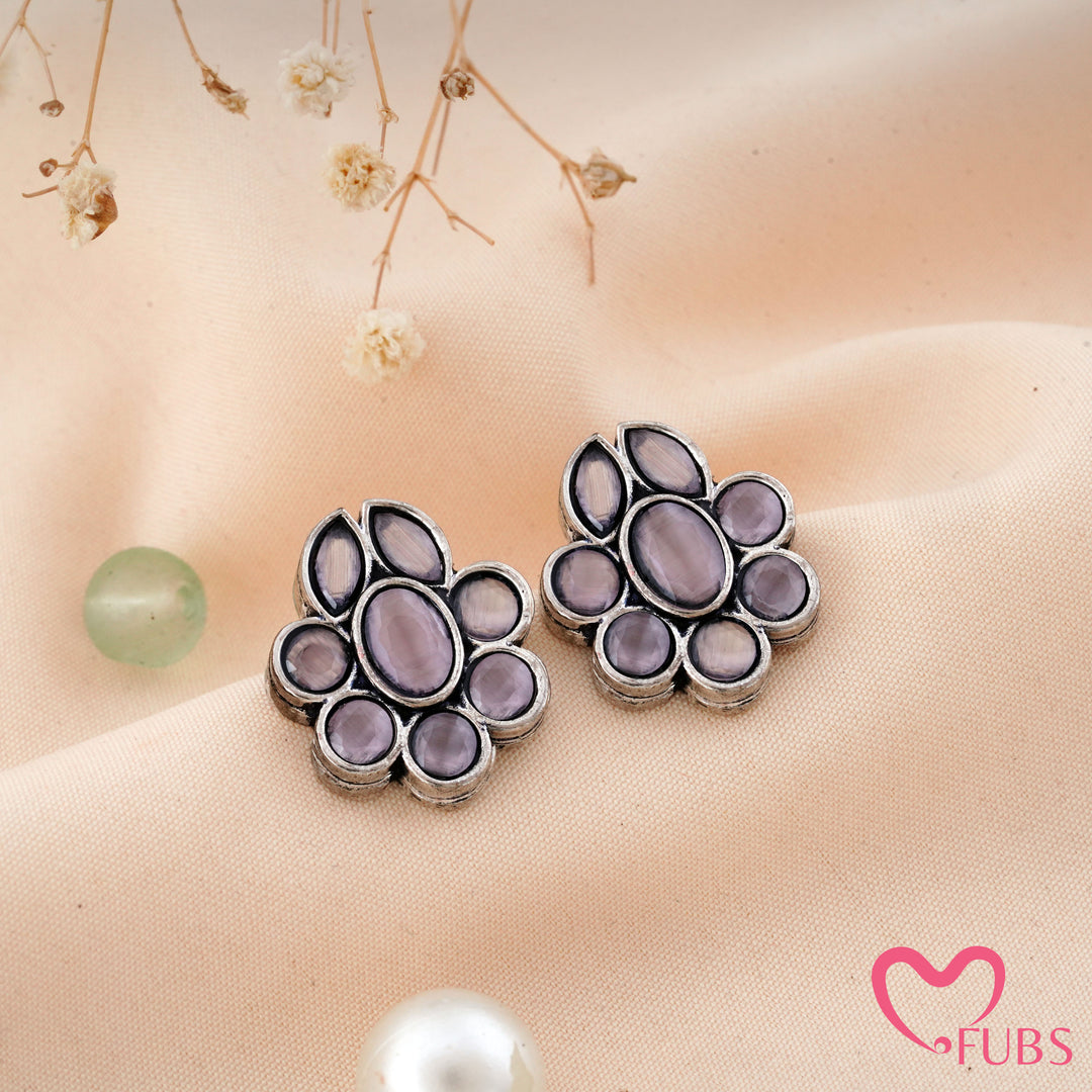 Floral Stud Earrings with Faceted Stones