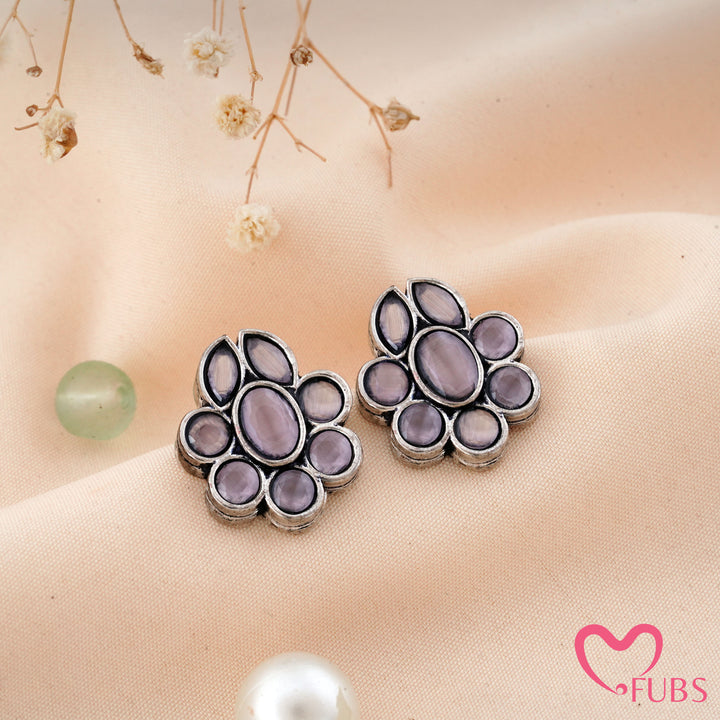 Floral Stud Earrings with Faceted Stones