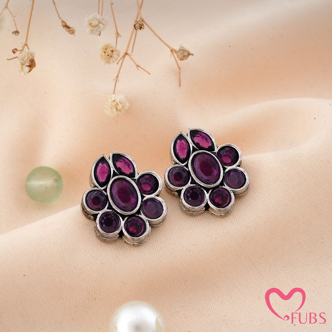 Floral Stud Earrings with Faceted Stones