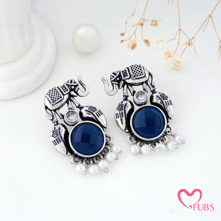 Elephant Charm Earrings with a Pearl Fringe