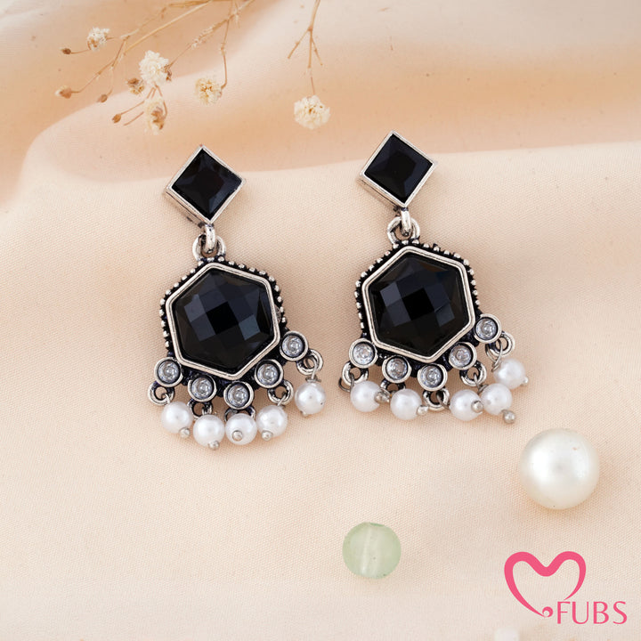 Cut Stone Drop Earrings with a Pearl Trail