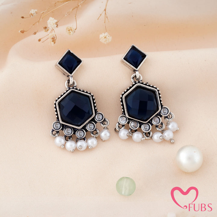 Cut Stone Drop Earrings with a Pearl Trail