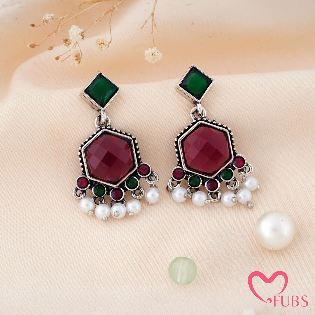 Cut Stone Drop Earrings with a Pearl Trail