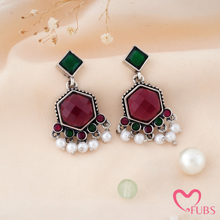 Cut Stone Drop Earrings with a Pearl Trail