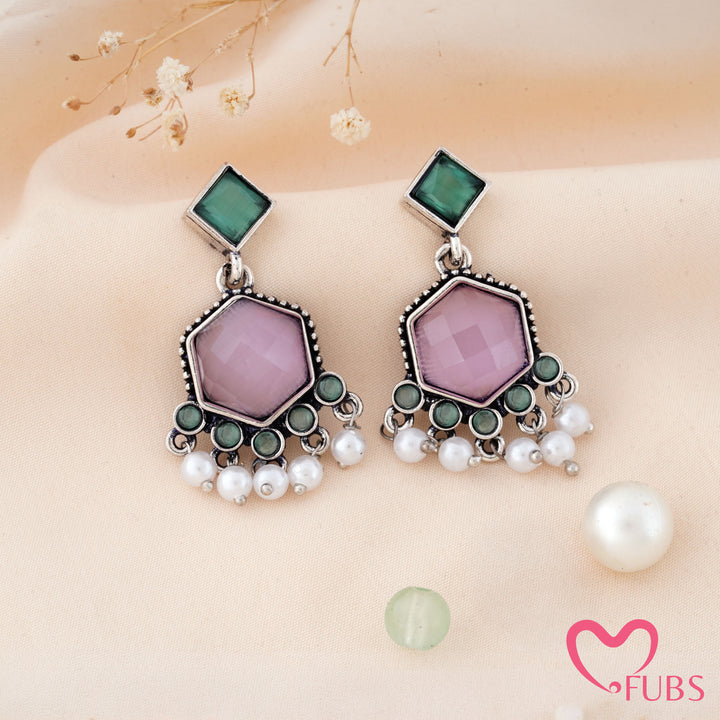 Cut Stone Drop Earrings with a Pearl Trail