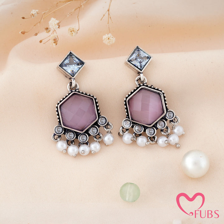 Cut Stone Drop Earrings with a Pearl Trail