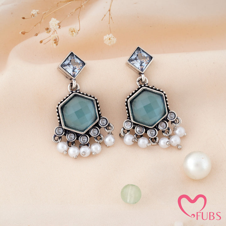 Cut Stone Drop Earrings with a Pearl Trail