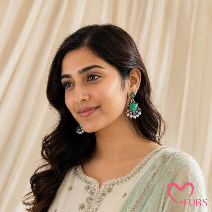 Cut Stone Drop Earrings with a Pearl Trail