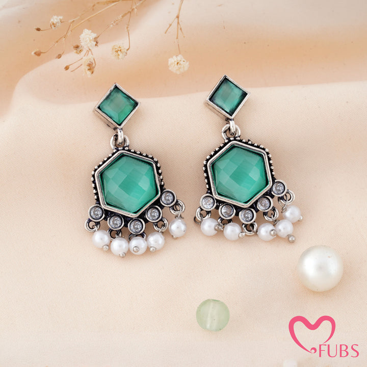 Cut Stone Drop Earrings with a Pearl Trail