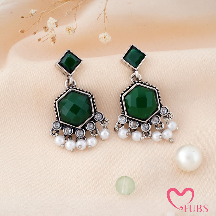 Cut Stone Drop Earrings with a Pearl Trail