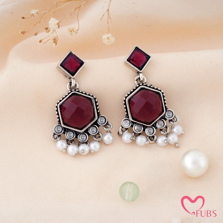 Cut Stone Drop Earrings with a Pearl Trail