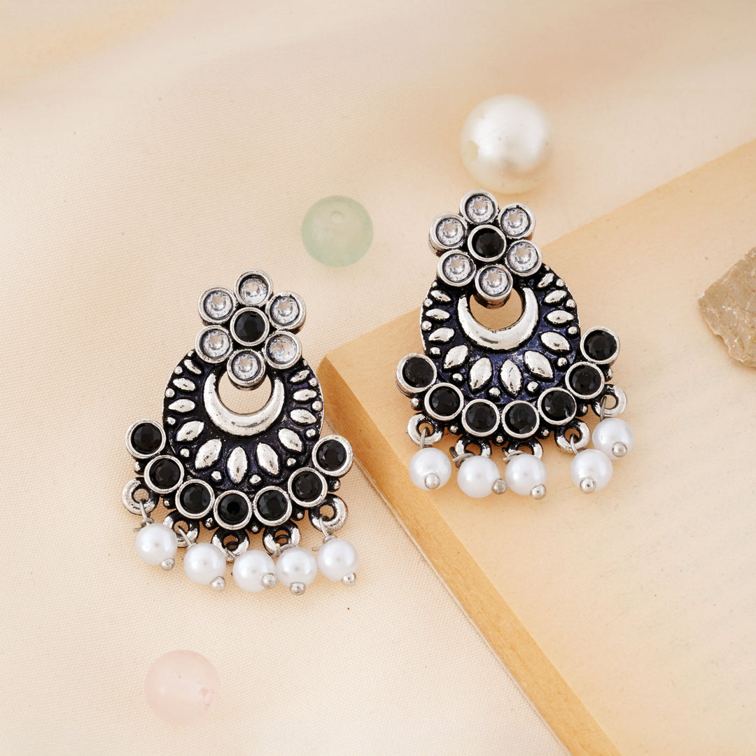 Crescent Floral Chandbali Earrings featuring Pearl Fringe