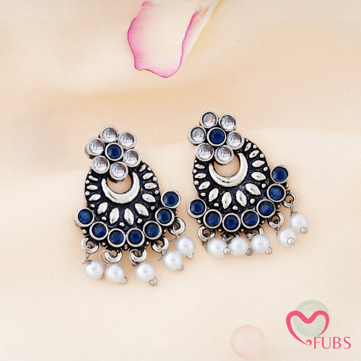 Crescent Floral Chandbali Earrings featuring Pearl Fringe
