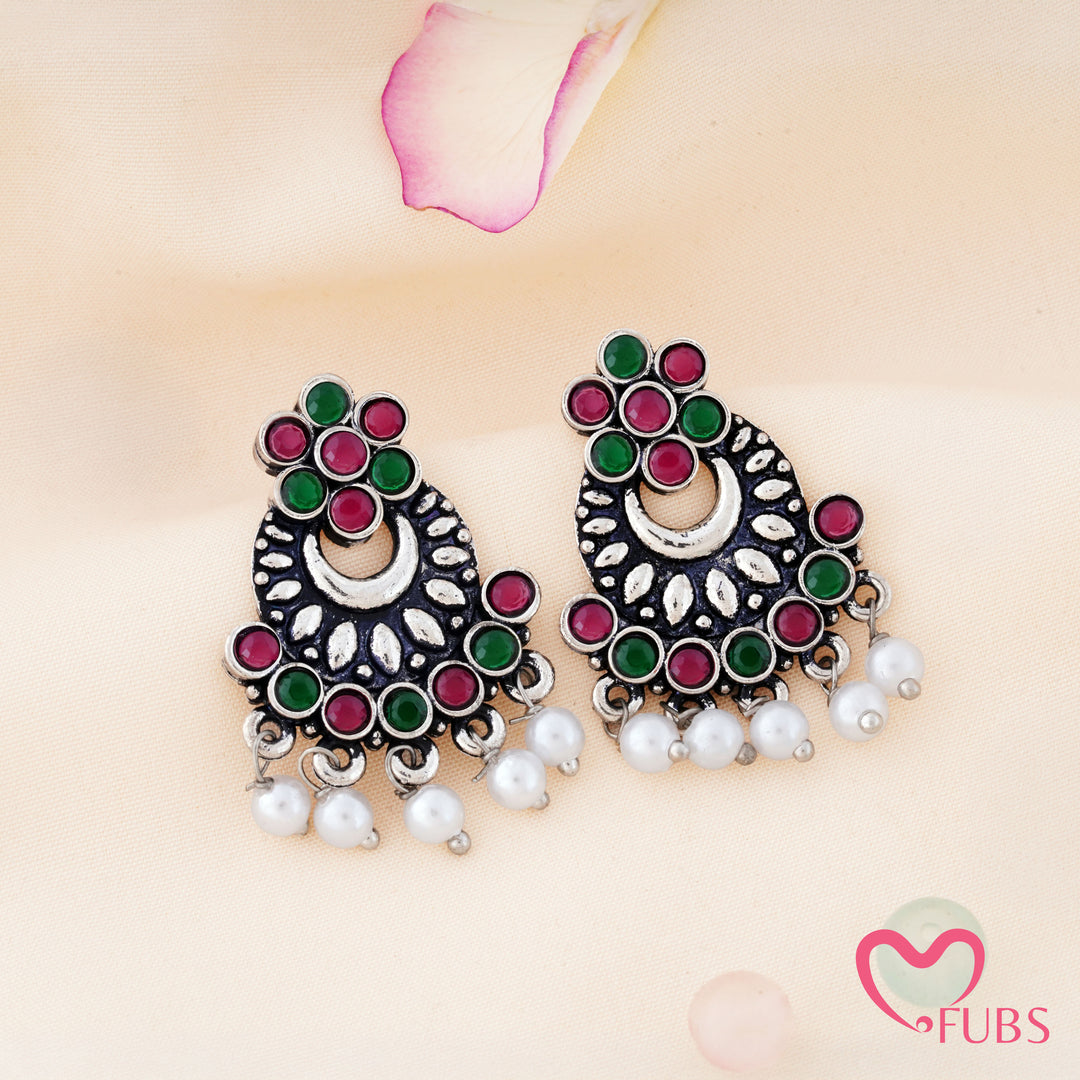 Crescent Floral Chandbali Earrings featuring Pearl Fringe