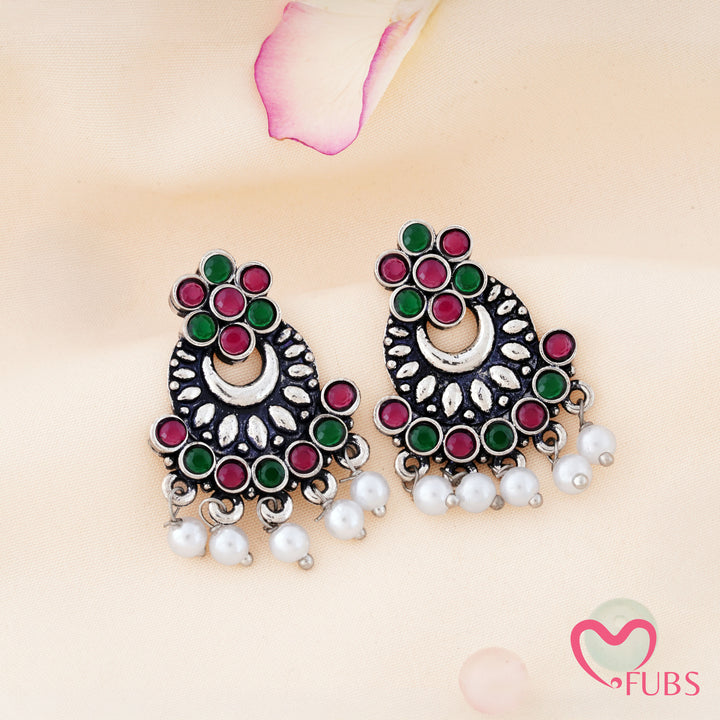 Crescent Floral Chandbali Earrings featuring Pearl Fringe