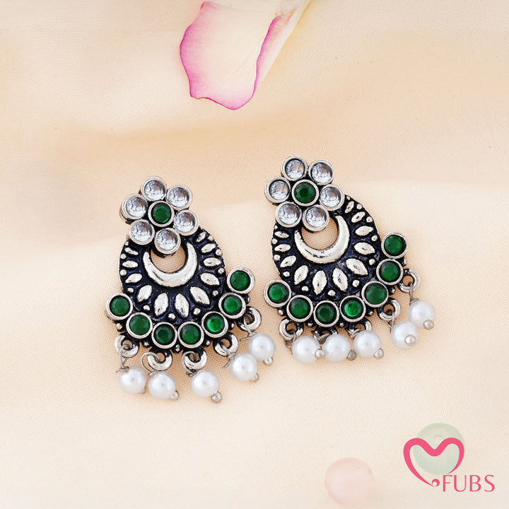 Crescent Floral Chandbali Earrings featuring Pearl Fringe