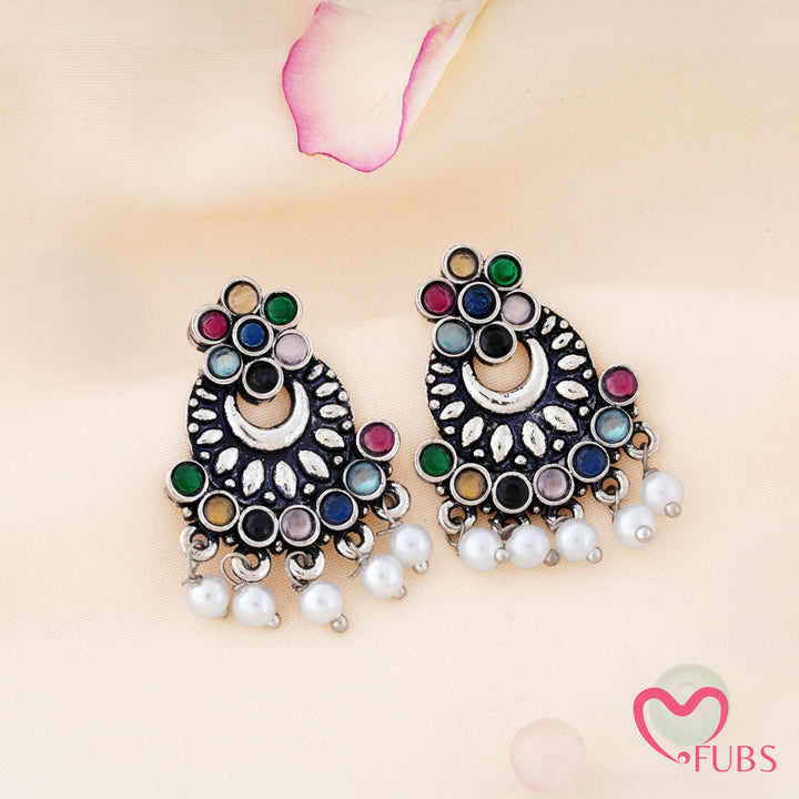 Crescent Floral Chandbali Earrings featuring Pearl Fringe