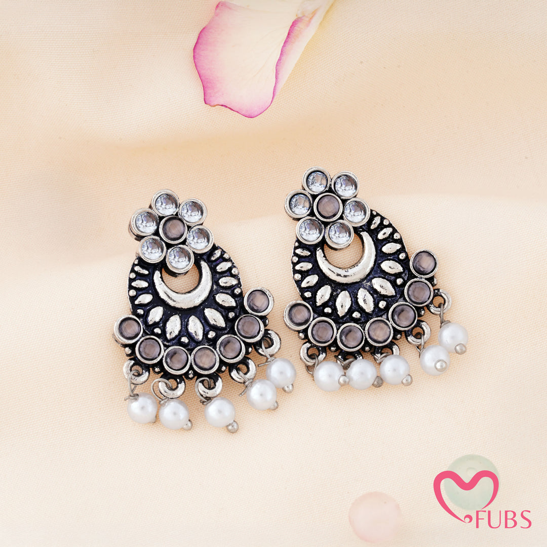 Crescent Floral Chandbali Earrings featuring Pearl Fringe