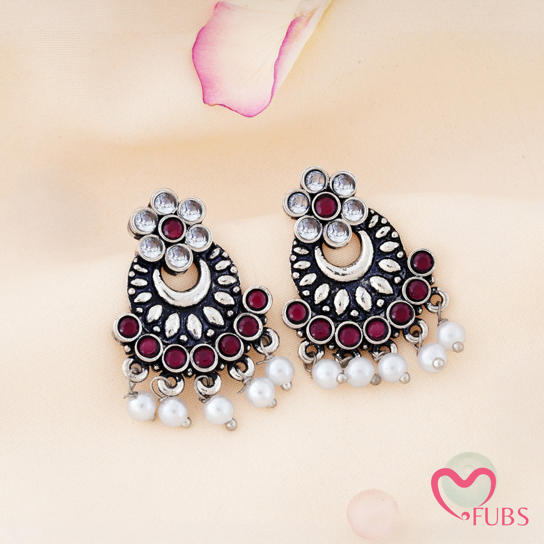 Crescent Floral Chandbali Earrings featuring Pearl Fringe