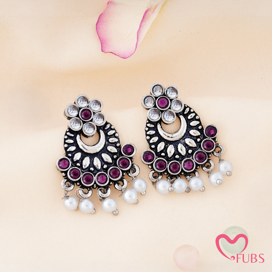 Crescent Floral Chandbali Earrings featuring Pearl Fringe