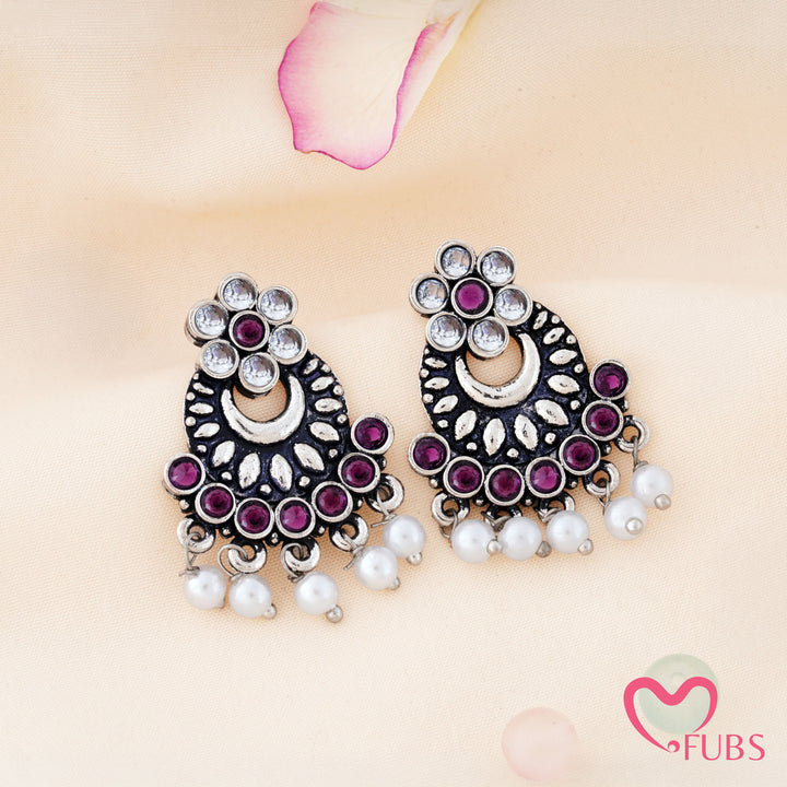 Crescent Floral Chandbali Earrings featuring Pearl Fringe