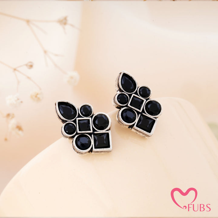 Asymmetric Mosaic Stud Earrings with Mixed Cut Insets