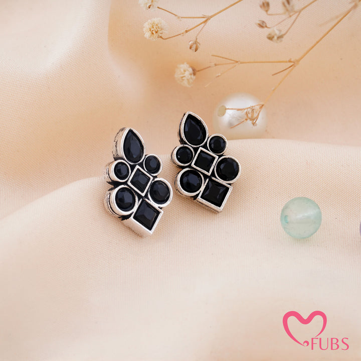 Asymmetric Mosaic Stud Earrings with Mixed Cut Insets