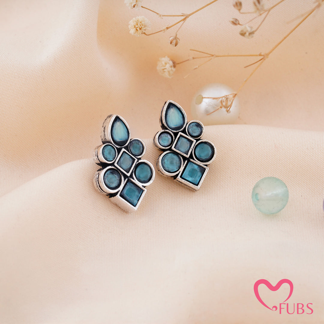 Asymmetric Mosaic Stud Earrings with Mixed Cut Insets
