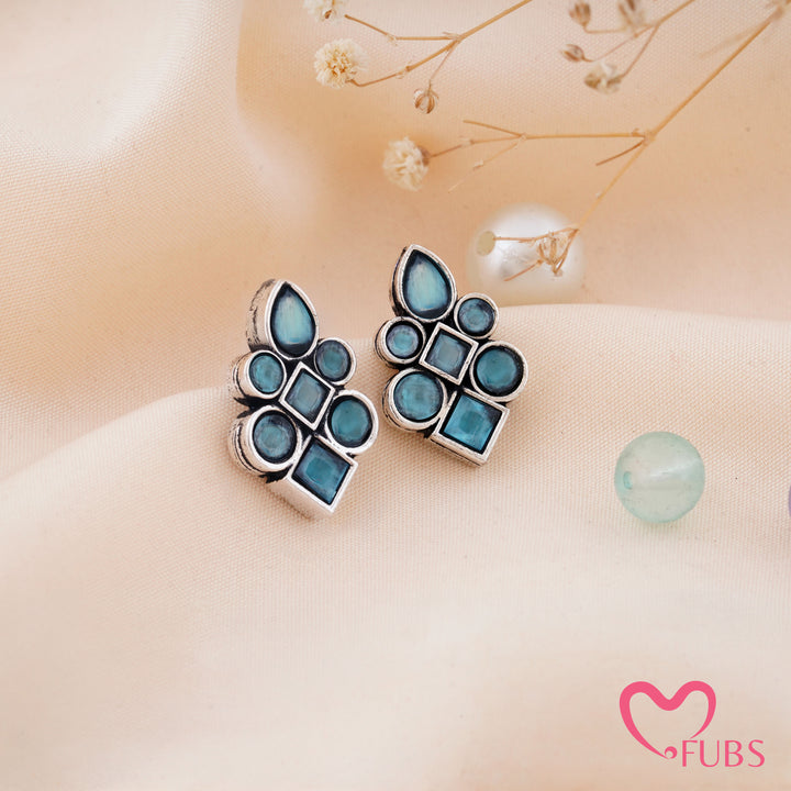 Asymmetric Mosaic Stud Earrings with Mixed Cut Insets