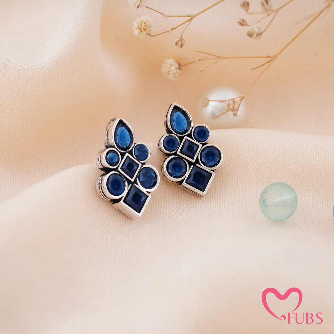 Asymmetric Mosaic Stud Earrings with Mixed Cut Insets
