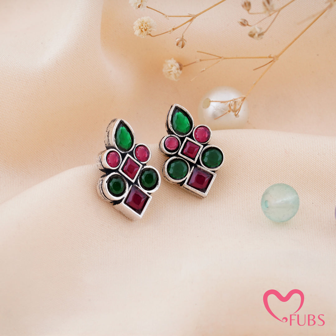 Asymmetric Mosaic Stud Earrings with Mixed Cut Insets